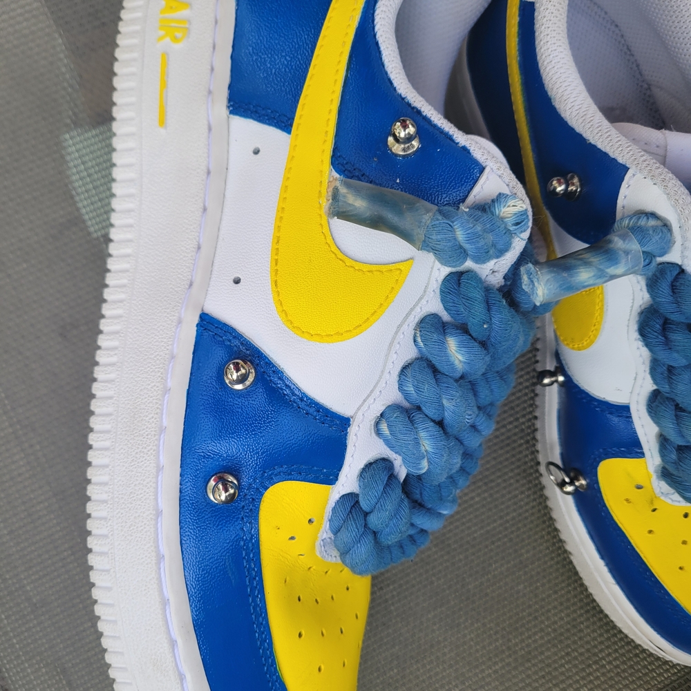 🔥 Custom Nike Air Force 1 • Size 6.5 • Blue + Yellow • Rope Laces • EUC 🔥 - Picture 4 of 10